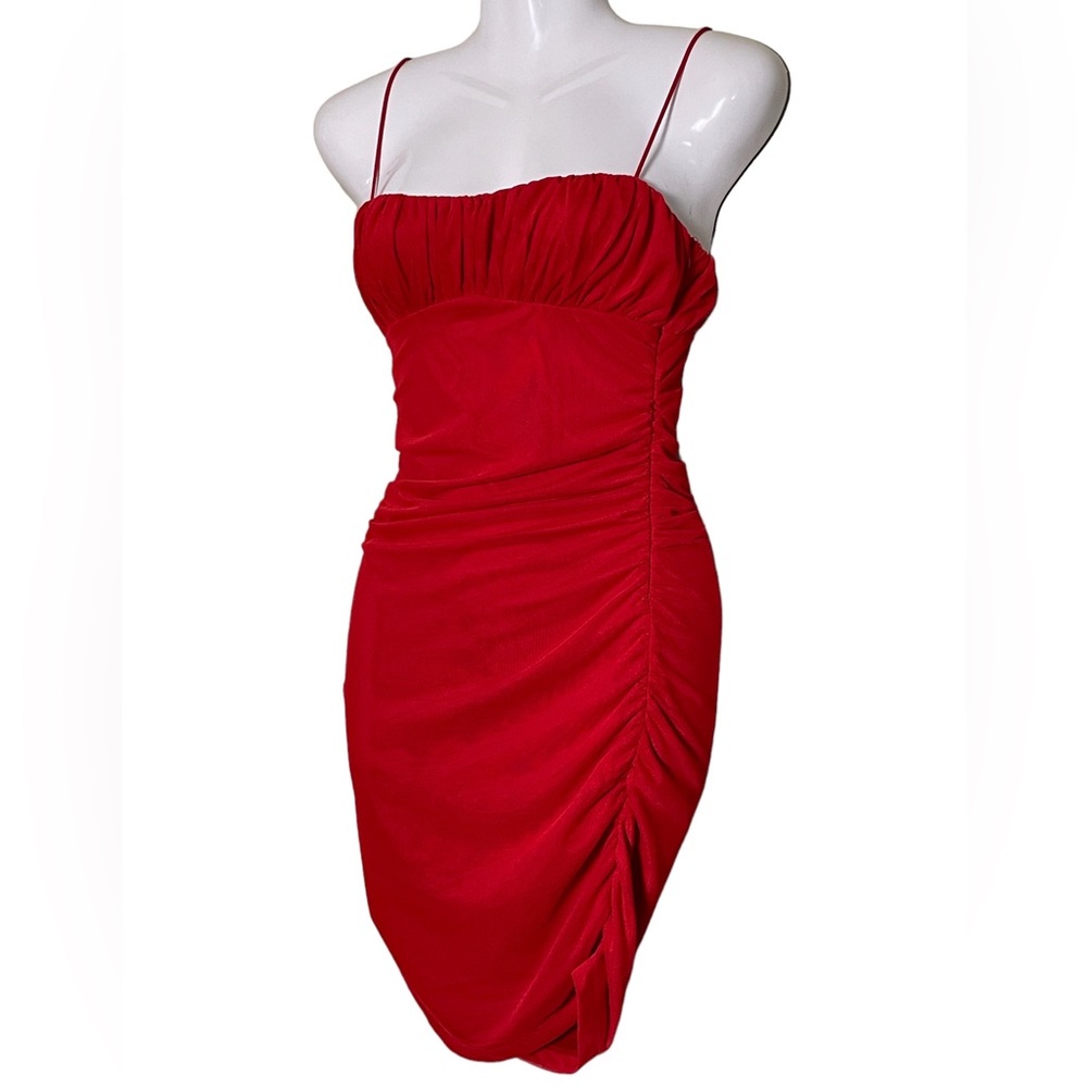 Princess Polly Cherry.Red Ruched Body-con Dress (4) - Picture 4 of 6